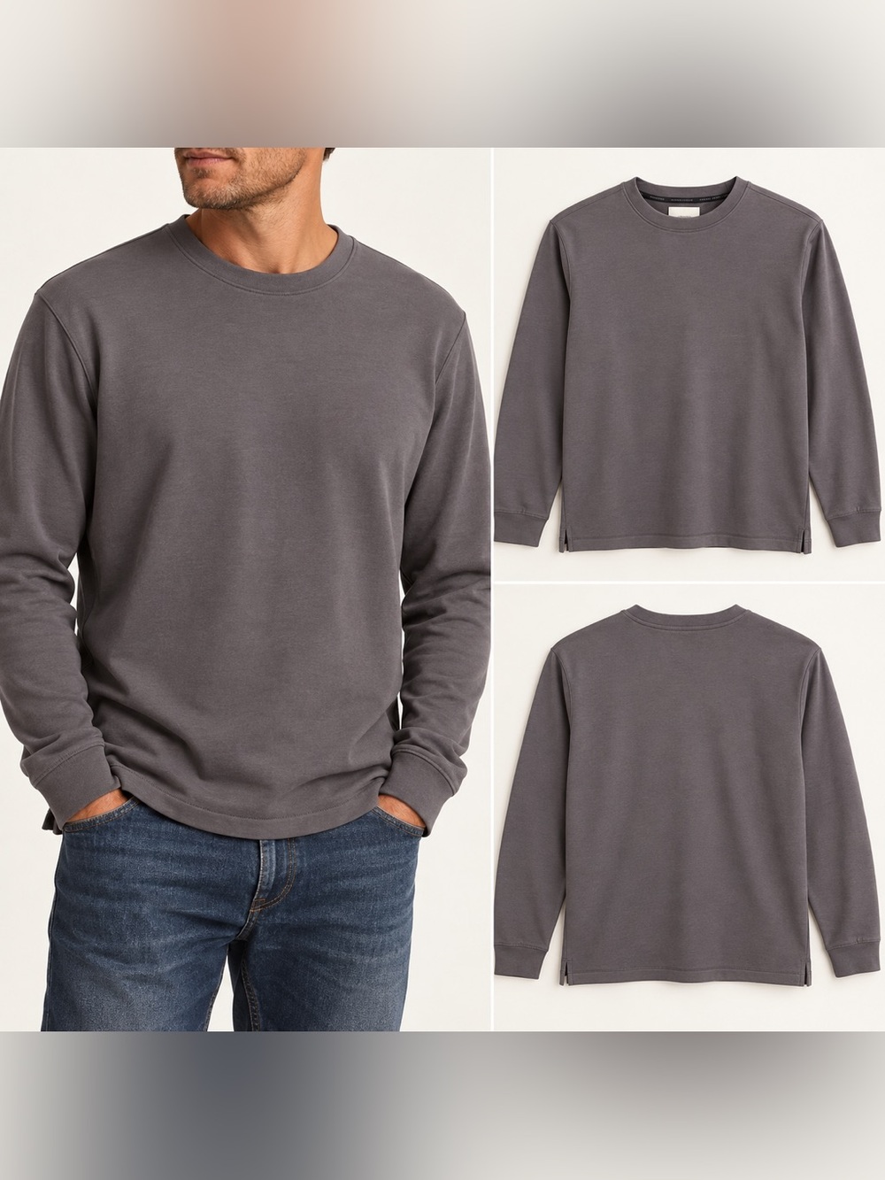 Geoffrey Beene Men’s Large Gray Long Sleeve Crewneck Stretch Cotton Shirt